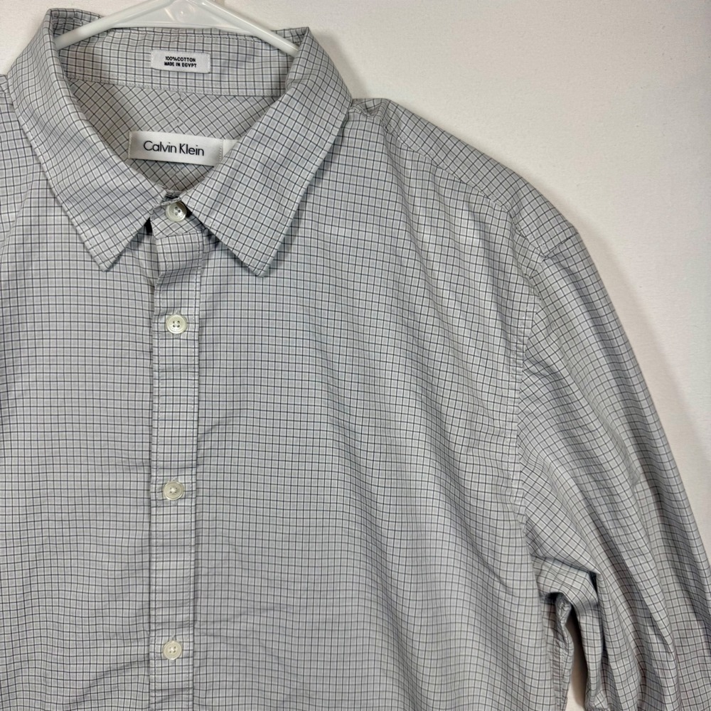 Calvin‎ Klein Dress Shirt Plaid Checkered Long Sleeve Button Up Mens Sz Large